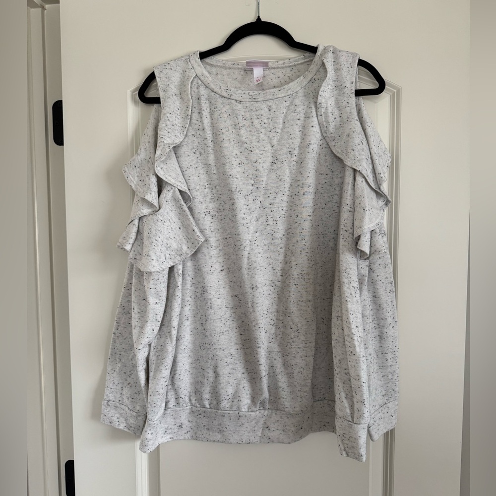 Maternity Cold Shoulder Sweatshirt with Ruffles — Super Cozy!